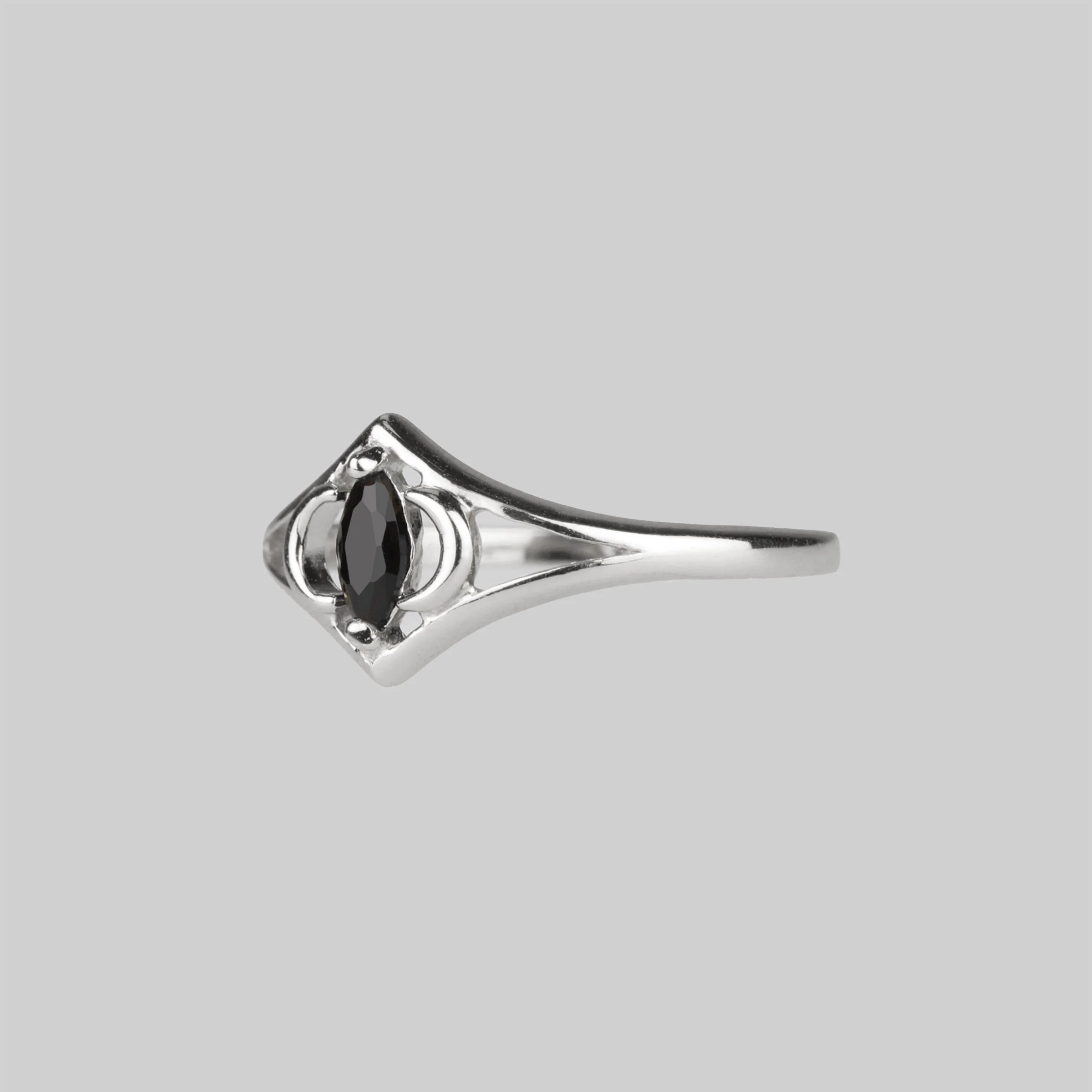 CELESTIAL. Two Moons Black Spinel Silver Ring - Image 2