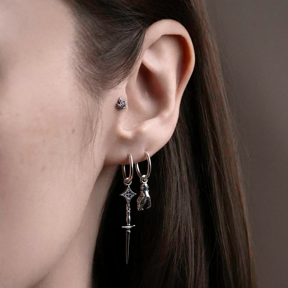 SERPENS. Snake Head Hoop Earrings - Silver - Image 2