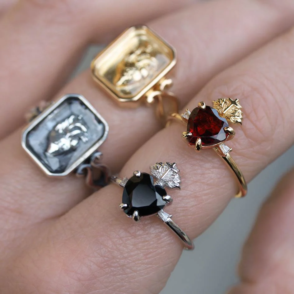 The Sacred Heart Black Spinel Ring - Silver - Image 2