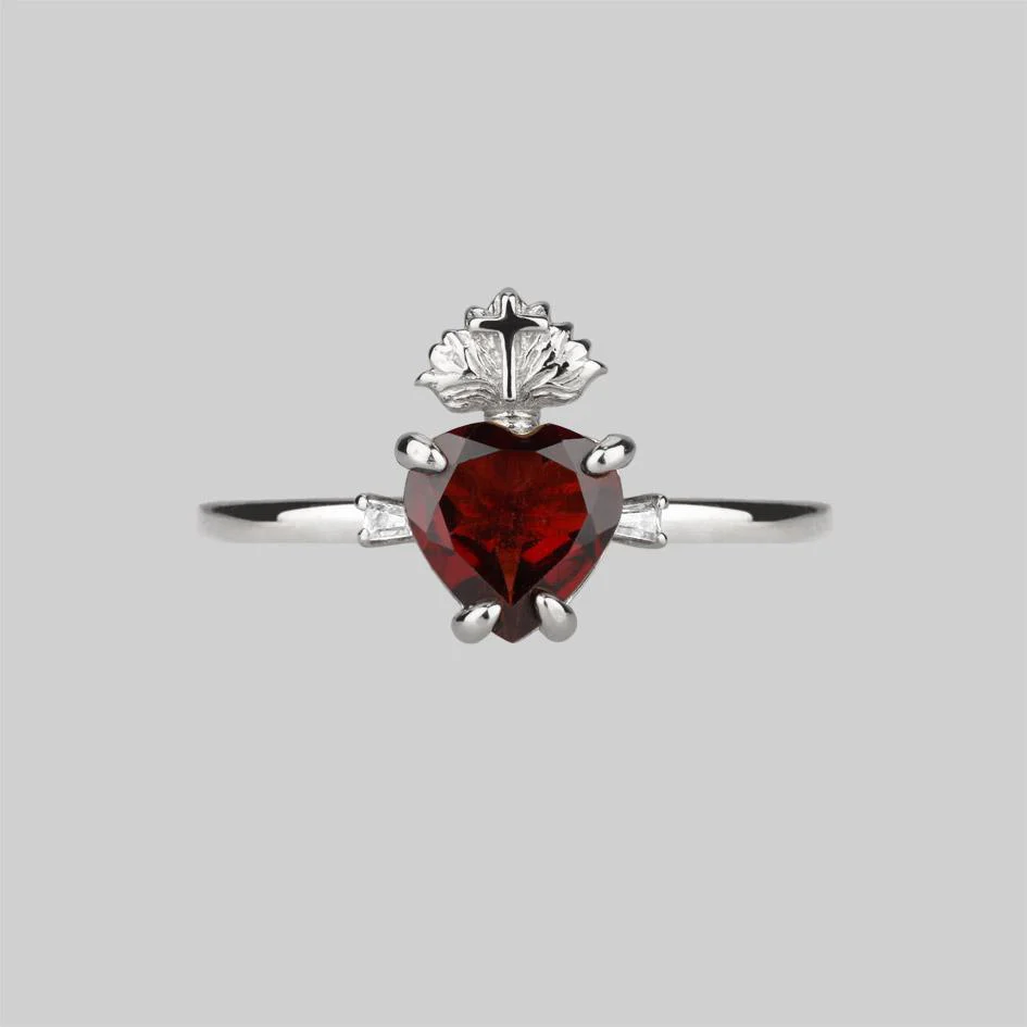 The Sacred Heart Garnet Ring - Silver