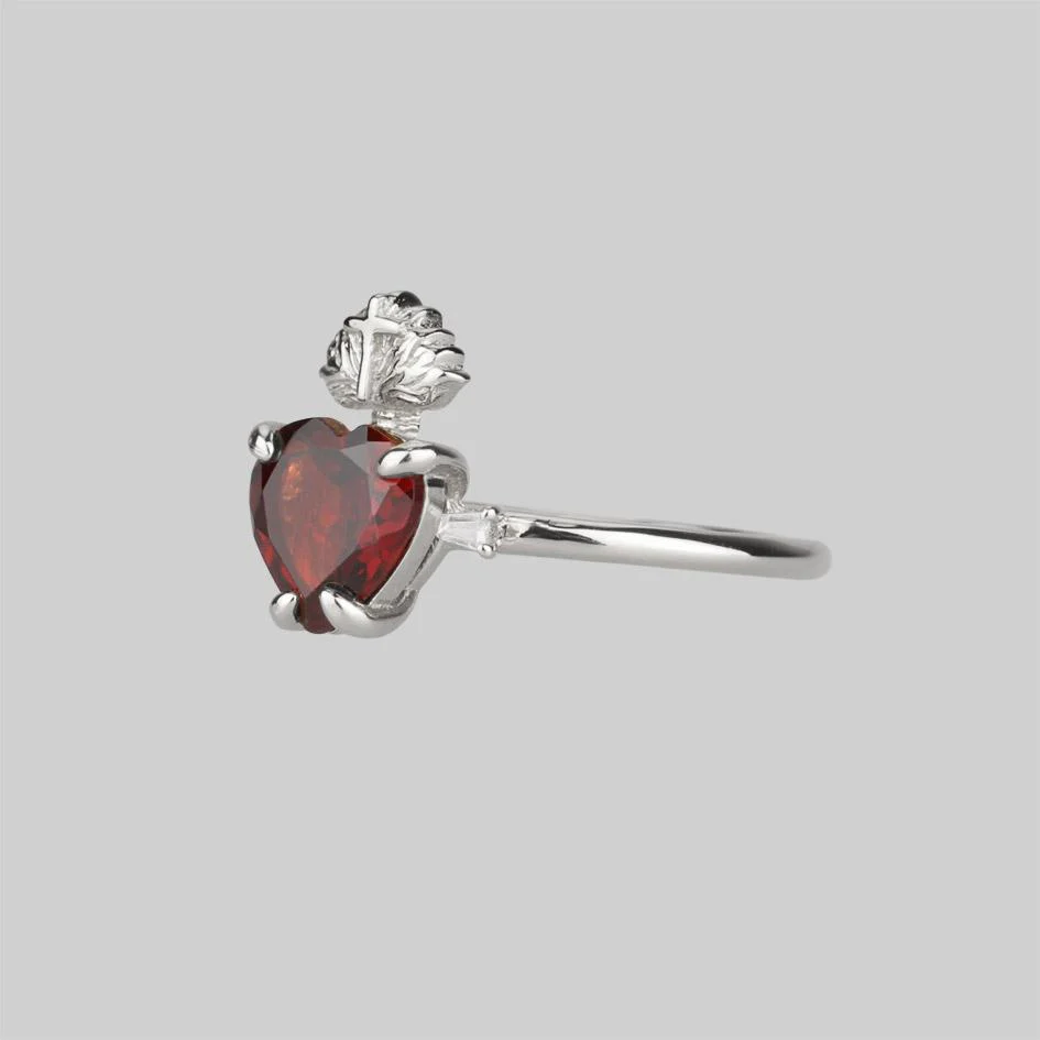 The Sacred Heart Garnet Ring - Silver - Image 2